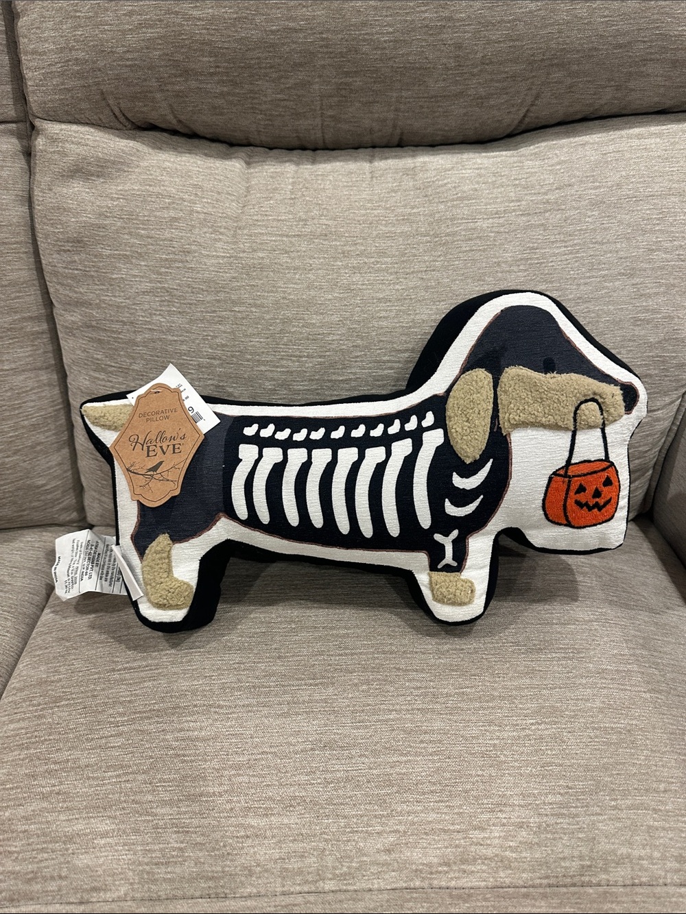 NWT Hallows Eve Skeleton Dachshund Halloween Throw Pillow Wiener Dog